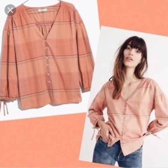 Madewell Plaid Peasant top - Picture 2 of 8